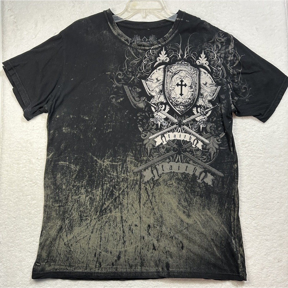 Xzavier Mens Size XL Black Short Sleeve Faith Printed Cross T Shirt (M9)